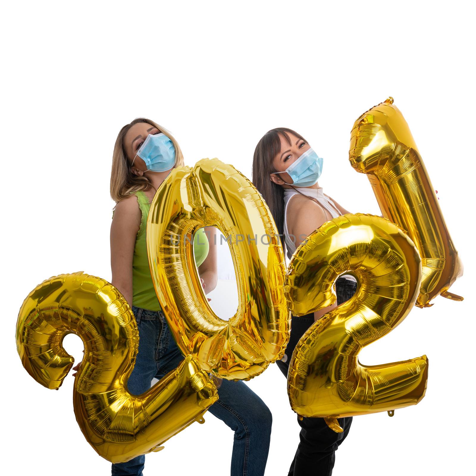 Girls celebrate the New Year 2021 with face masks by adamr