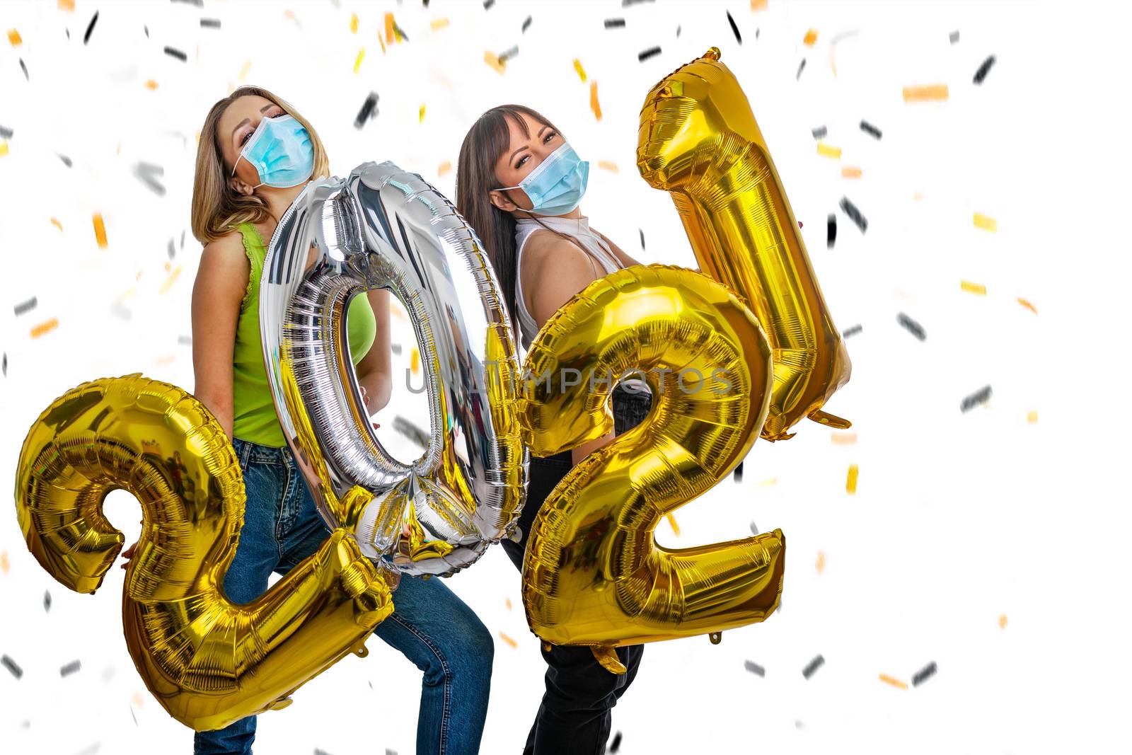 Girls celebrate the New Year 2021 with face masks by adamr