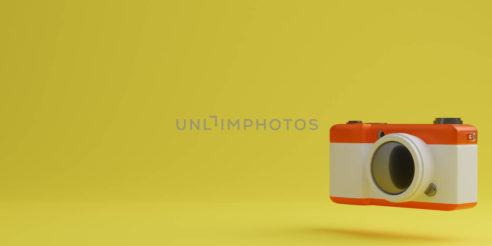 Red and white digital camera on yellow background, technology co by sirawit99