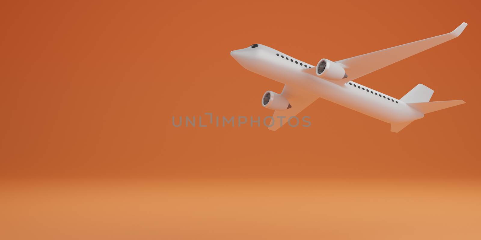 White airplane on orange background, technology concept. 3d rend by sirawit99