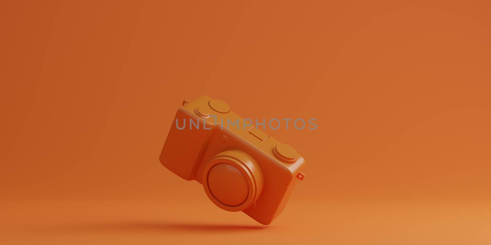 Orange digital camera on orange background, technology concept. 3d rendering