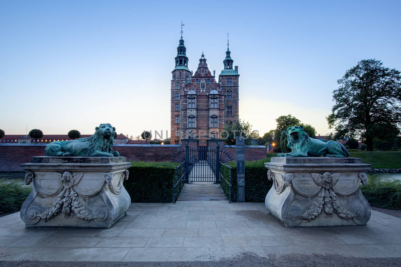 Copenhagen, Denmark - August 19, 2019: Sunset view of the historic Rosenborg Castle.