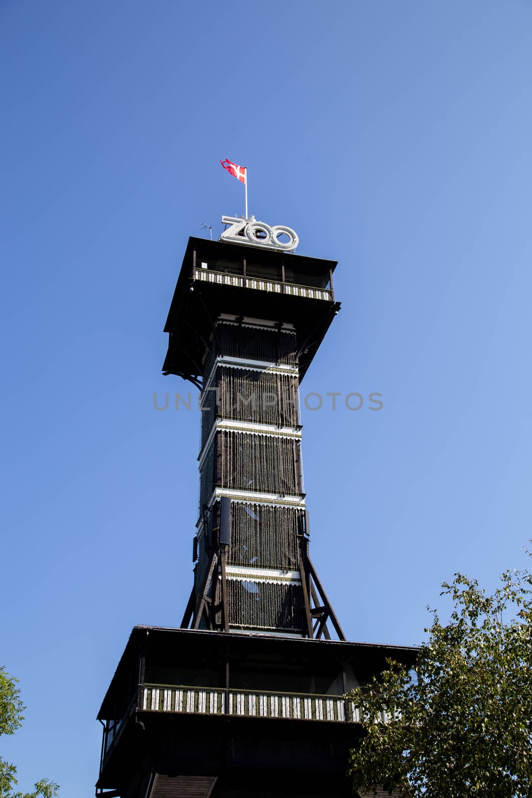 Copenhagen, Denmark - August 25, 2019: The observational tower of the zoo in Copenhagen.