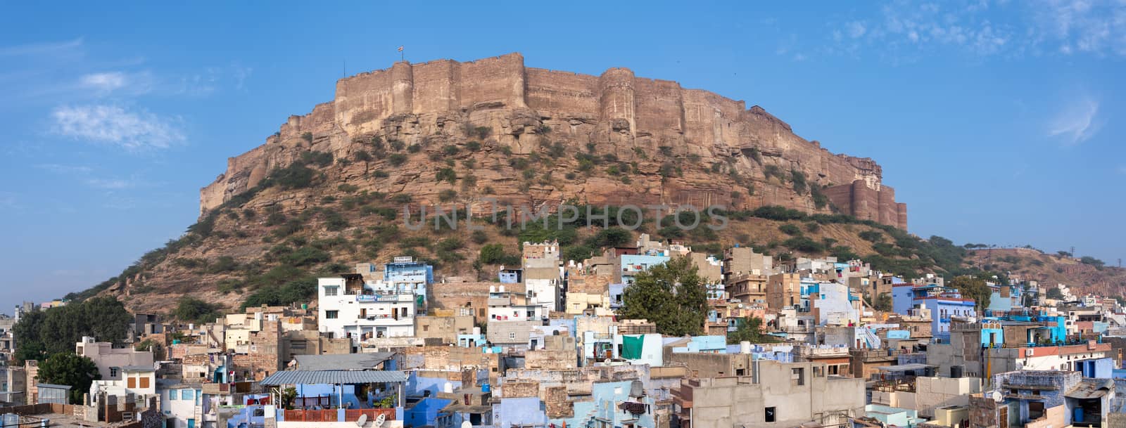 Jodhpur, India - December 9, 2019: Panoramic View of the historic Mehrangarh Fort.