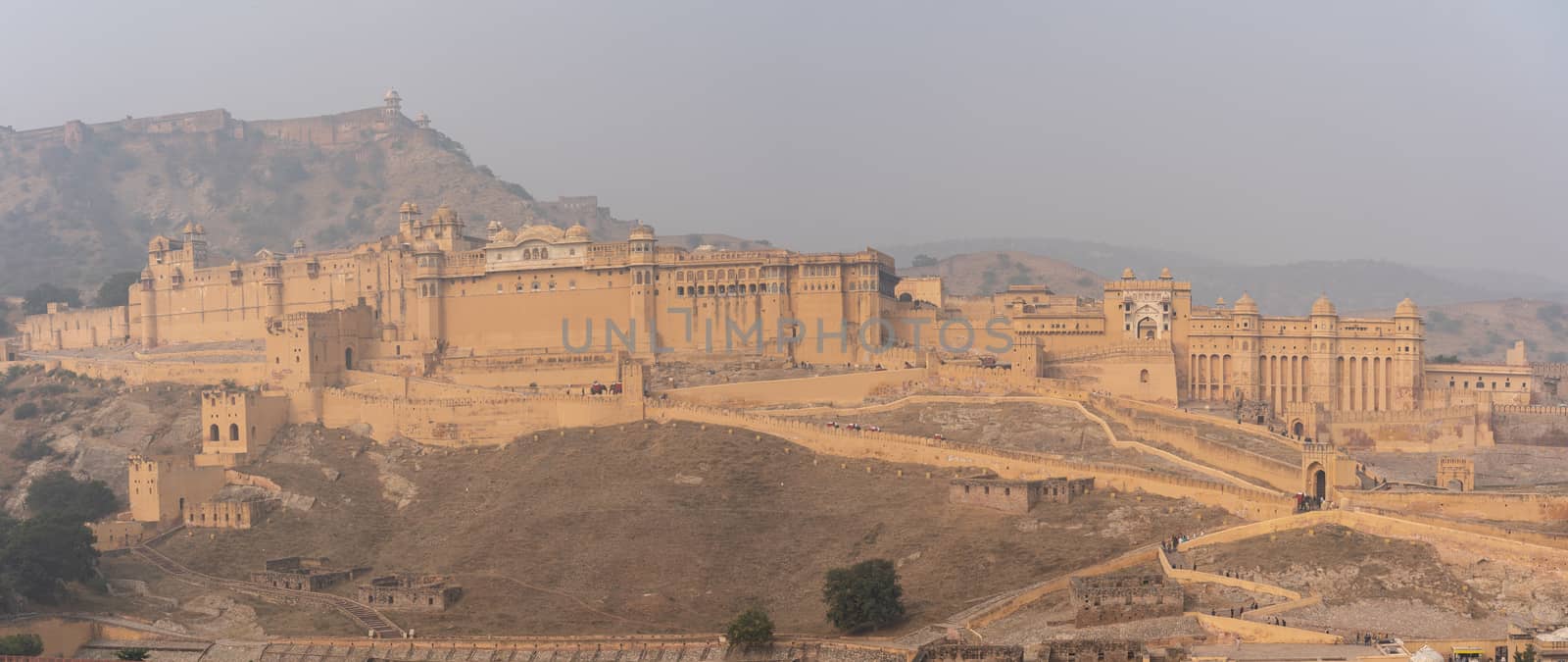 Jaipur, India - December 12, 2019: Exterior view of the historic Amber Fort