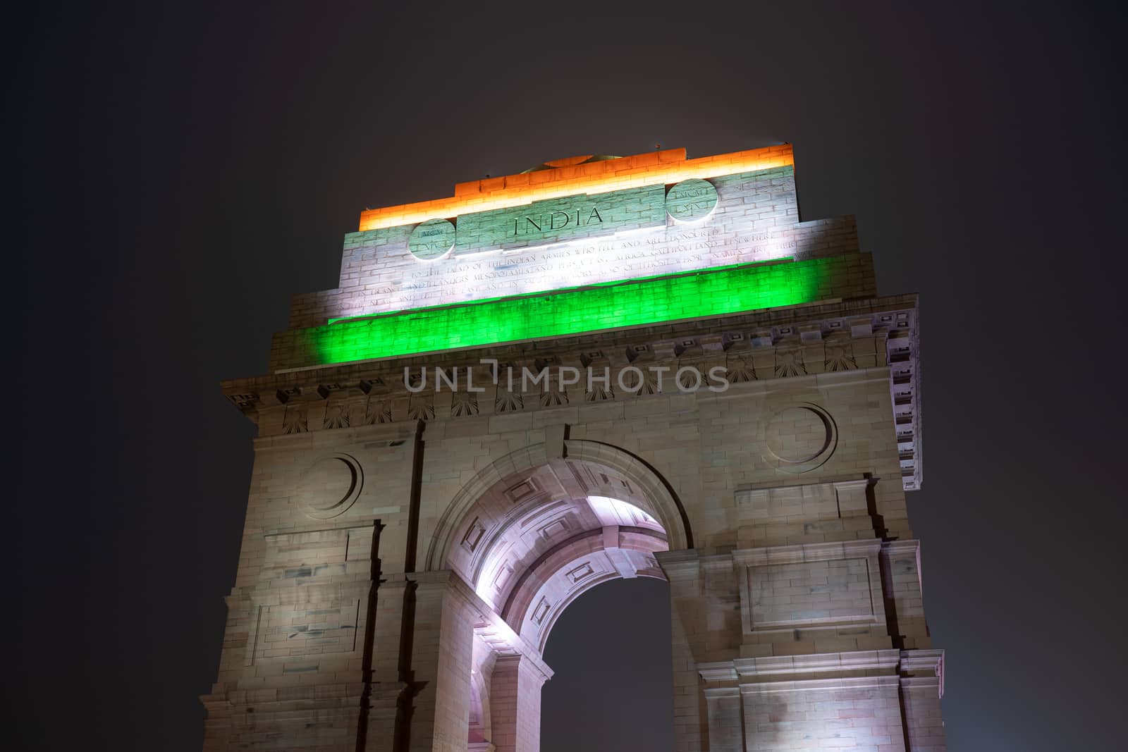 New Delhi, India - December 13, 2019: The illuminated India Gate at night.