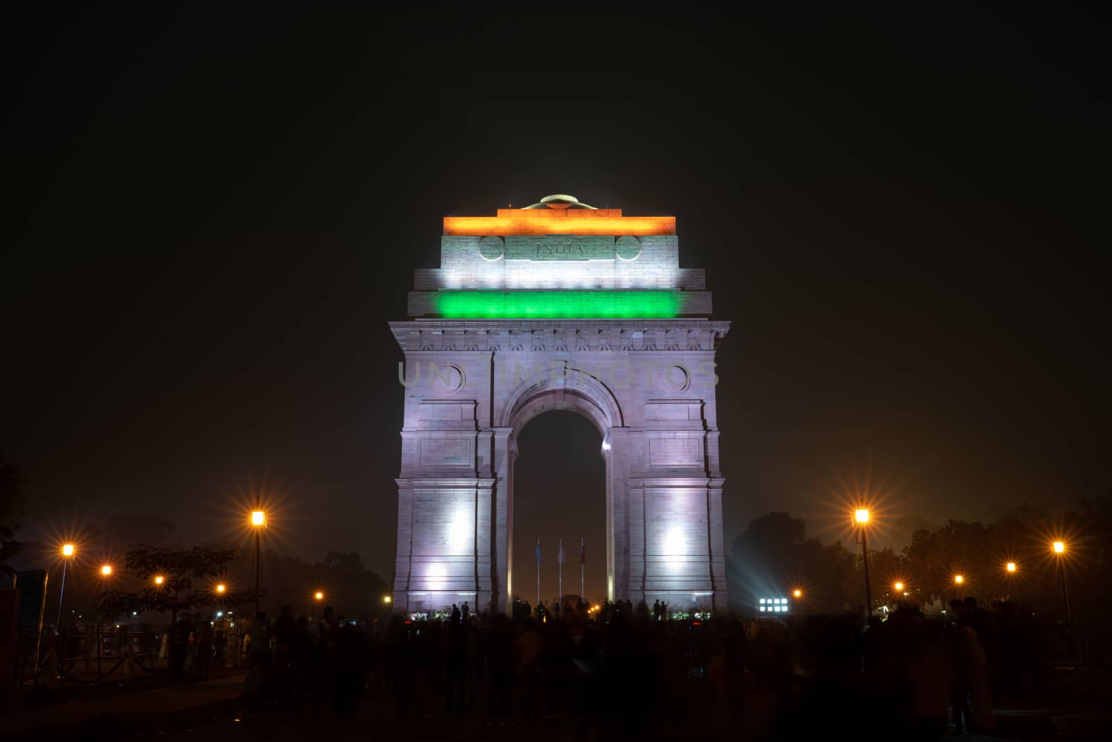 New Delhi, India - December 13, 2019: The illuminated India Gate at night.