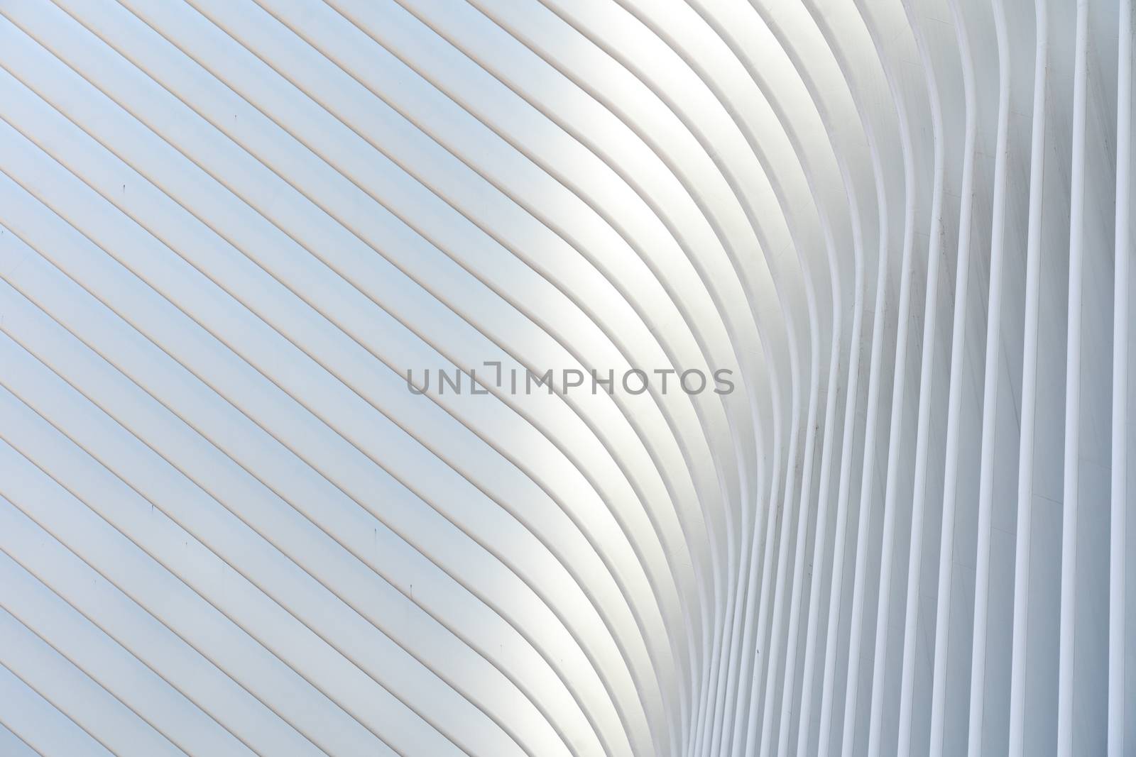 New York, United States of America - September 19, 2019: Exterior view of the roof structure of the World Trade Center train station, also called Oculus