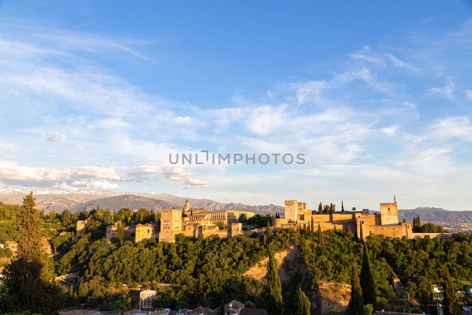 Granada, Spain - May 26, 2019: Exterior view of the famous Alhambra Palace