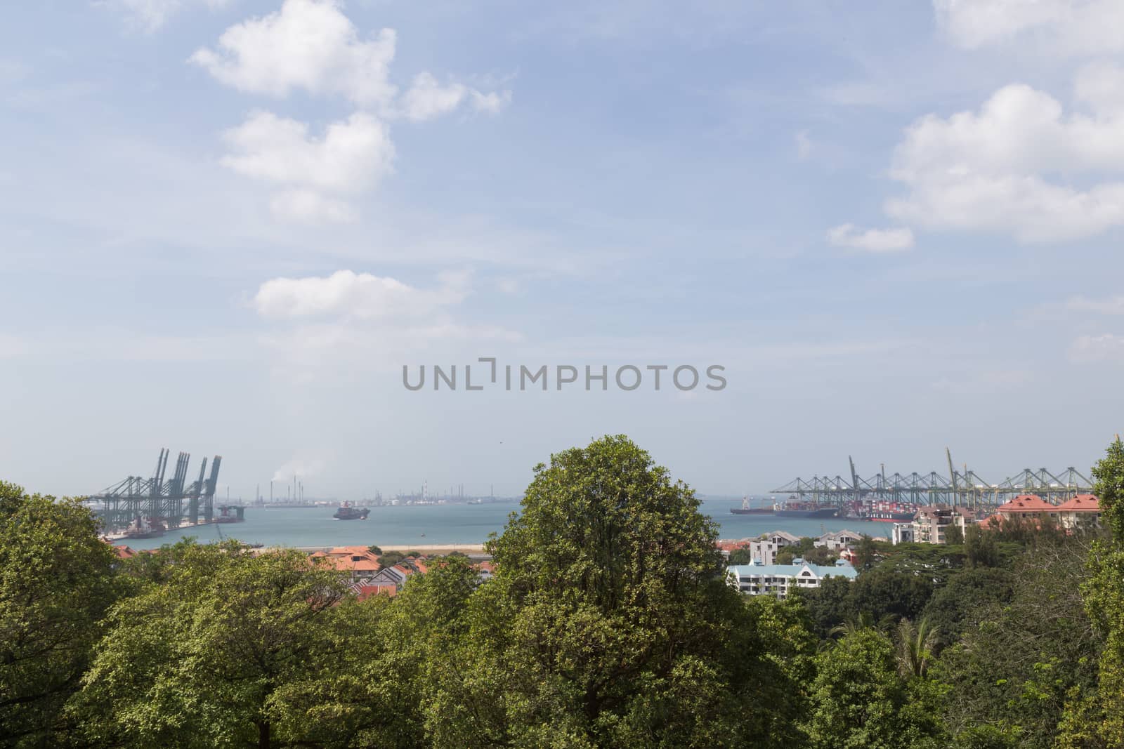Singapore, Singapore - February 01, 2015: View of the container terminal from the Southern Ridges