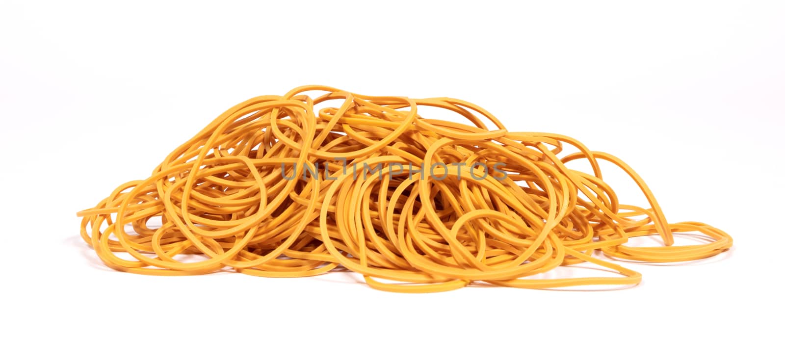 Yellow rubber elastics isolated on a white background