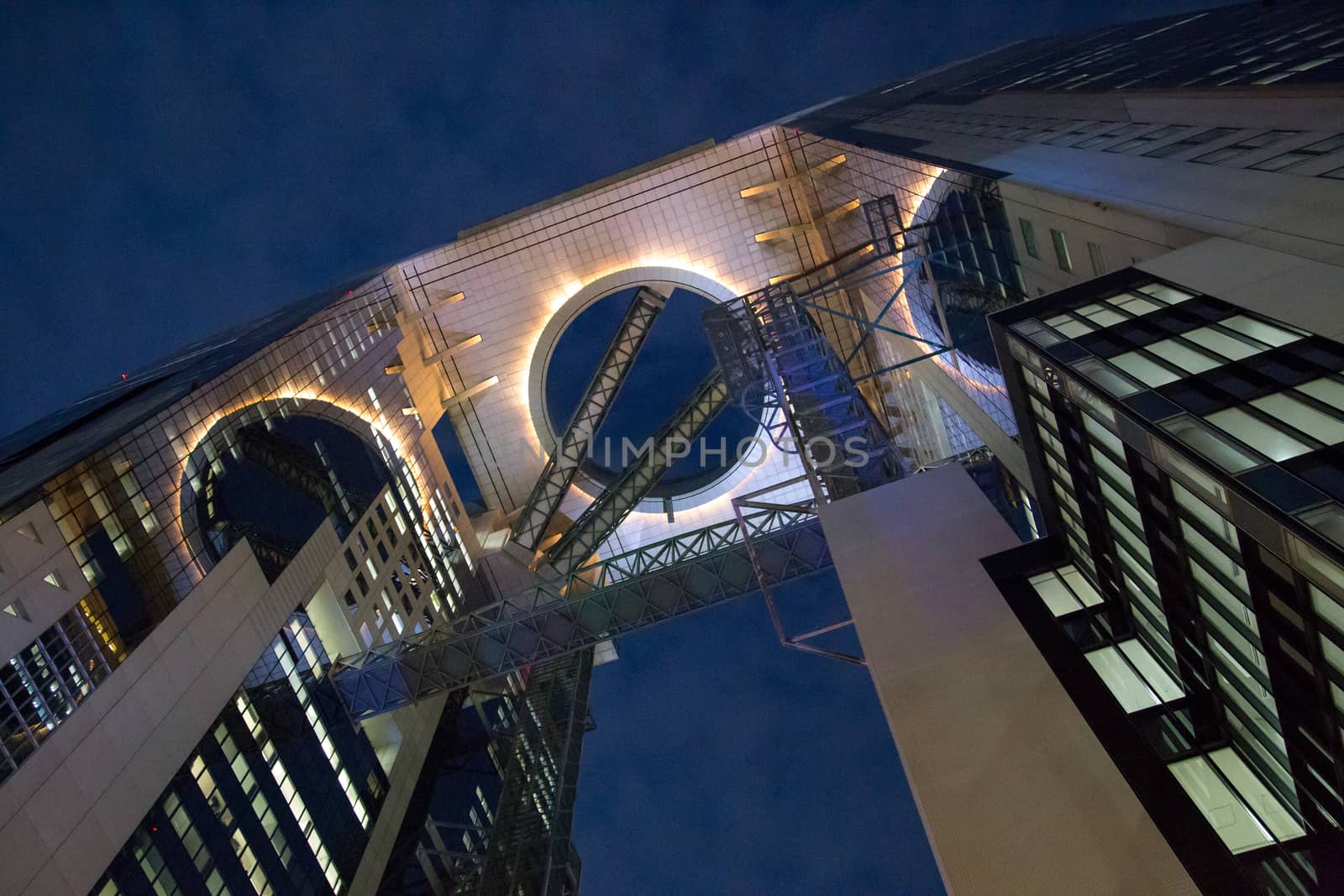 Osaka, Japan - December 10, 2014: The illuminated Umeda Sky Building at night