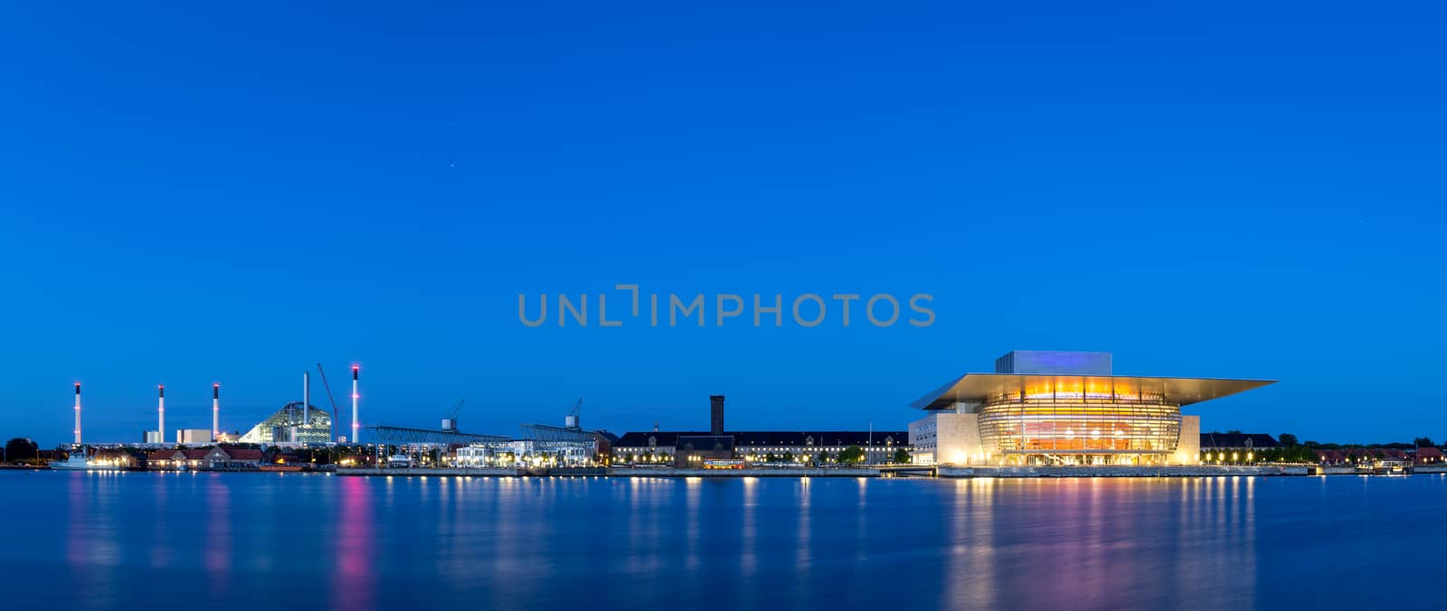 Copenhagen, Denmark - June 05, 2016: Panoramic view over the harbor with the Opera House and Amager power plant