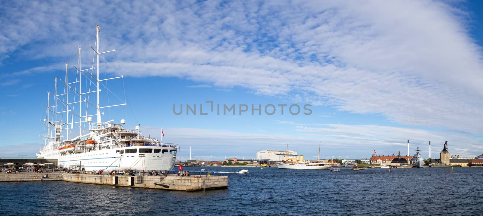 Copenhagen, Denmark - August 17, 2016: Cruise ship Wind Surf anchored in Copenhagen harbour