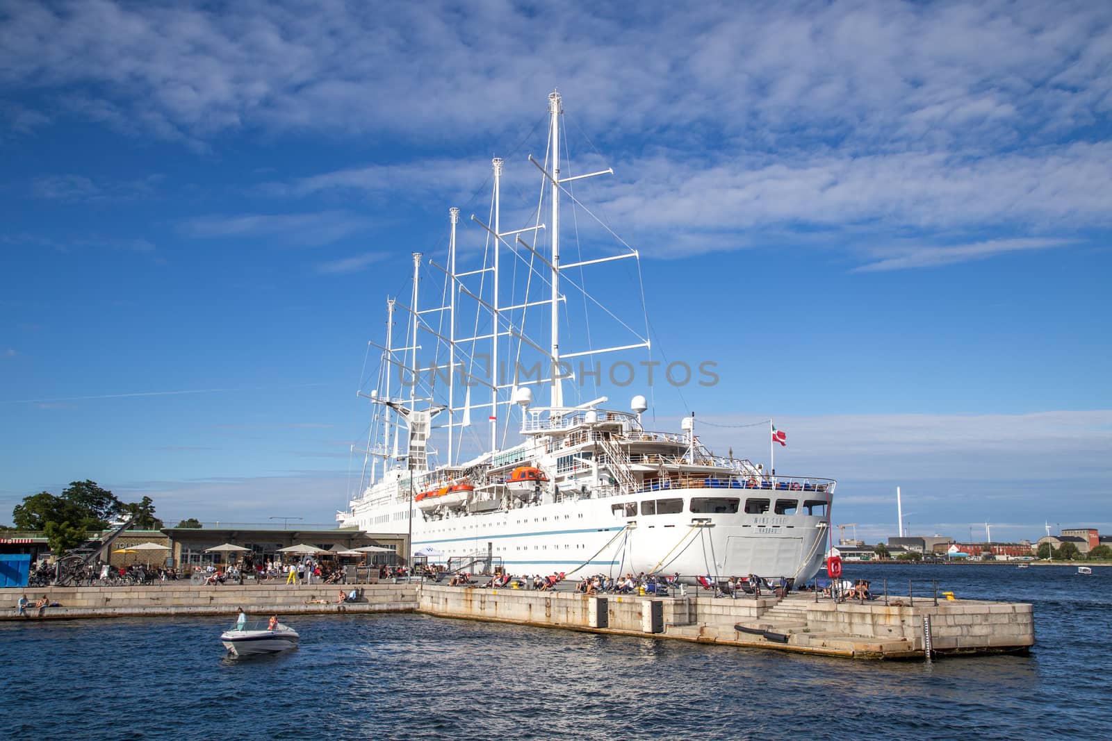 Copenhagen, Denmark - August 17, 2016: Cruise ship Wind Surf anchored in Copenhagen harbour