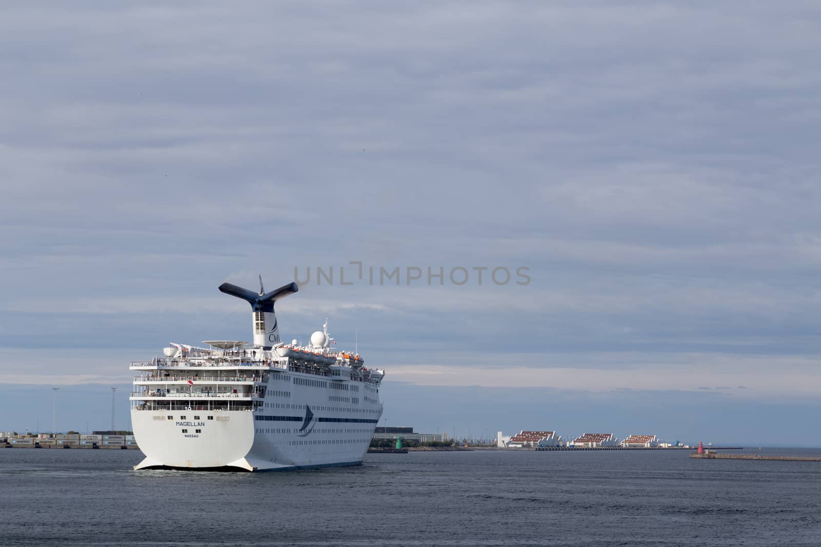 Copenhagen, Denmark - August 17, 2016: Cruise ship Magellan leaving Copenhagen harbour