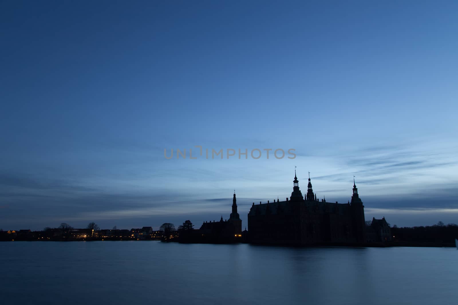 Hillerod, Denmark - March 26, 2016: Silhouette photo of Frederiksborg Castle