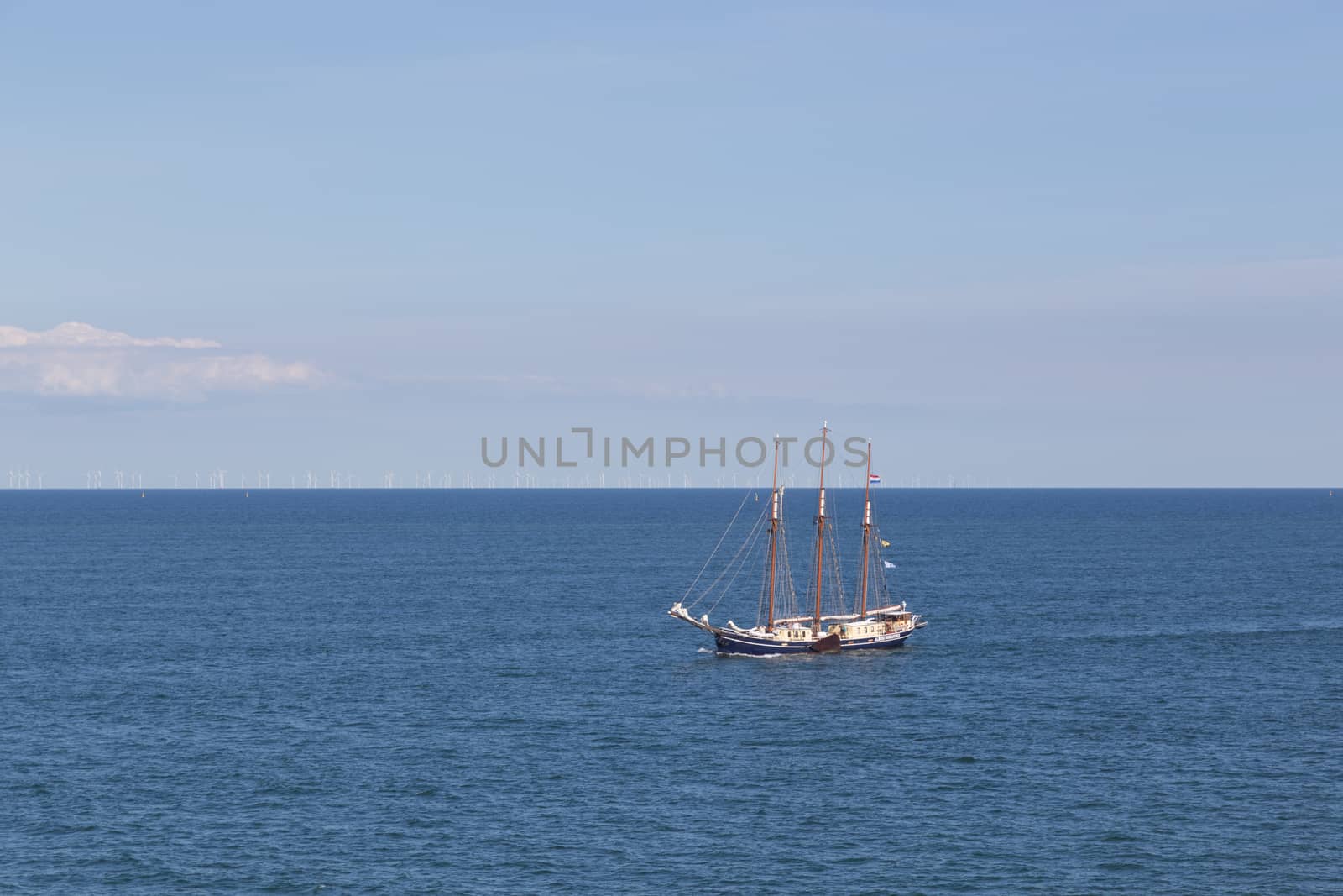 At Sea, Baltic Sea - July 26, 2016: A sailboat in the Baltic Sea between Puttgarden in Germany and Rodby in Denmark