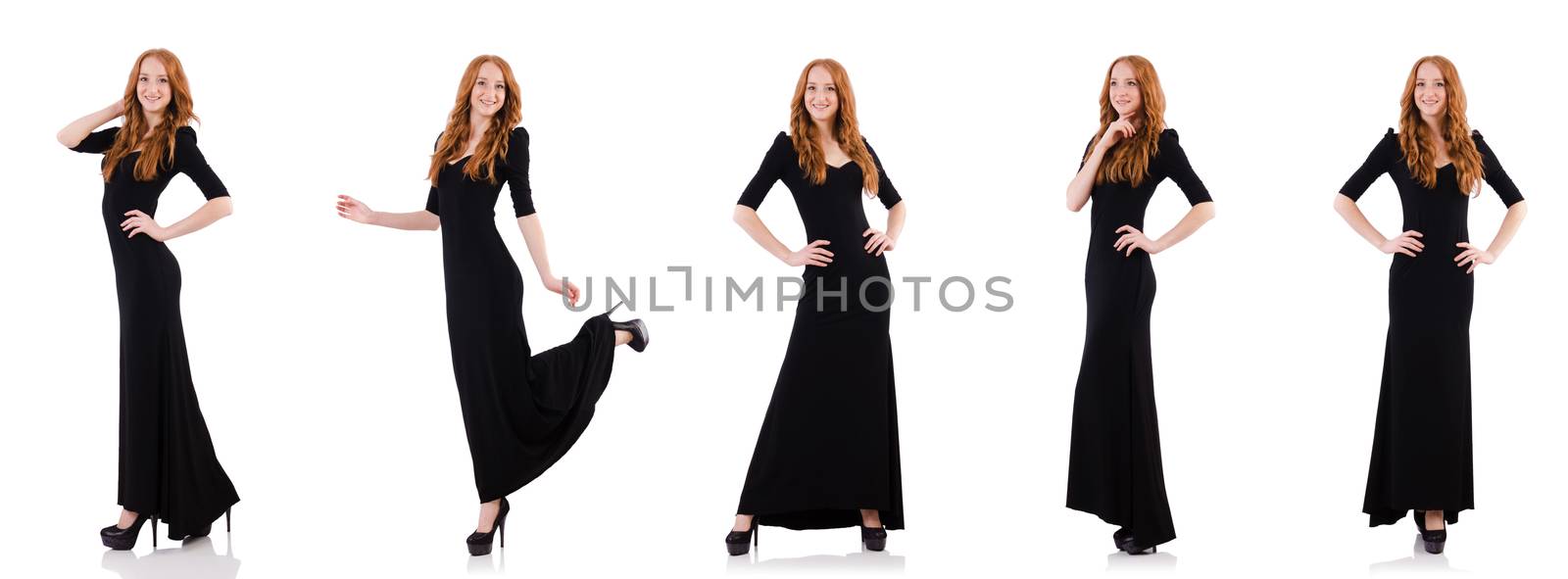 Redhead in black dress isolated on white by Elnur