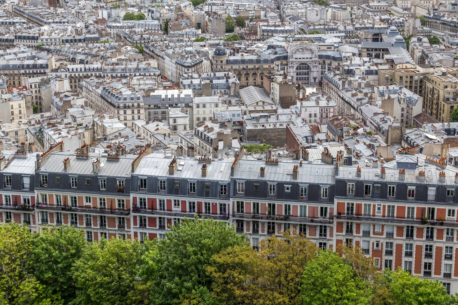 Paris, France - May 12, 2017: Rooftop view of Montmartre district from top of Sacre Coeur Basilica