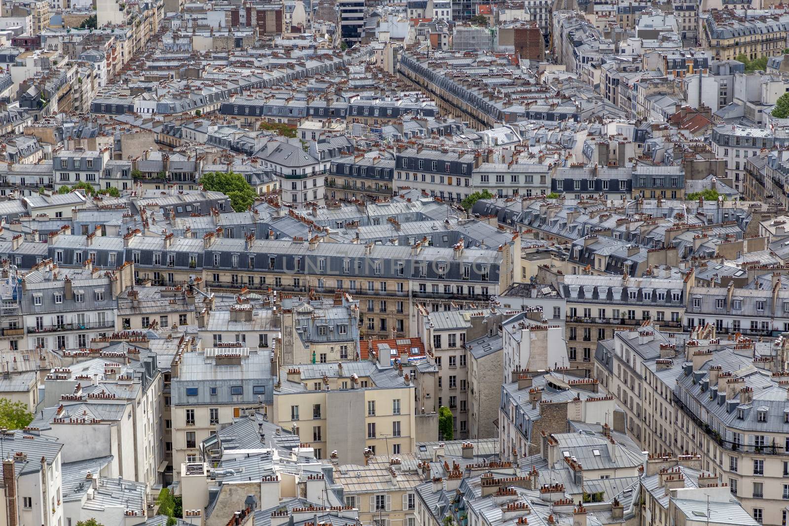 Paris, France - May 12, 2017: Rooftop view of Montmartre district from top of Sacre Coeur Basilica