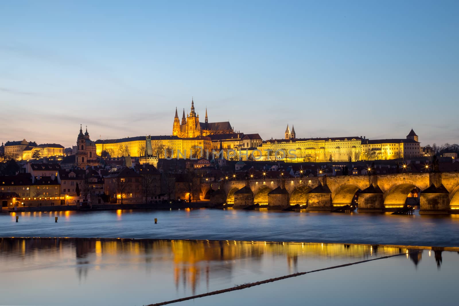 Prague Castle and Charles Bridge by oliverfoerstner