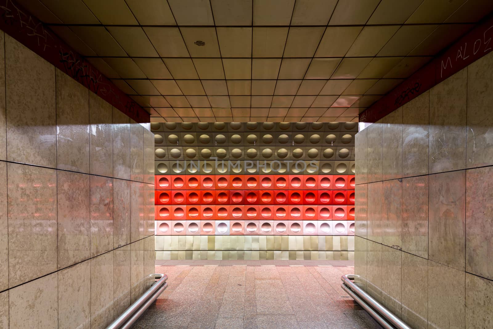 Prague, Czech Republic - March 20, 2017: Interior view of Staromestska metro station