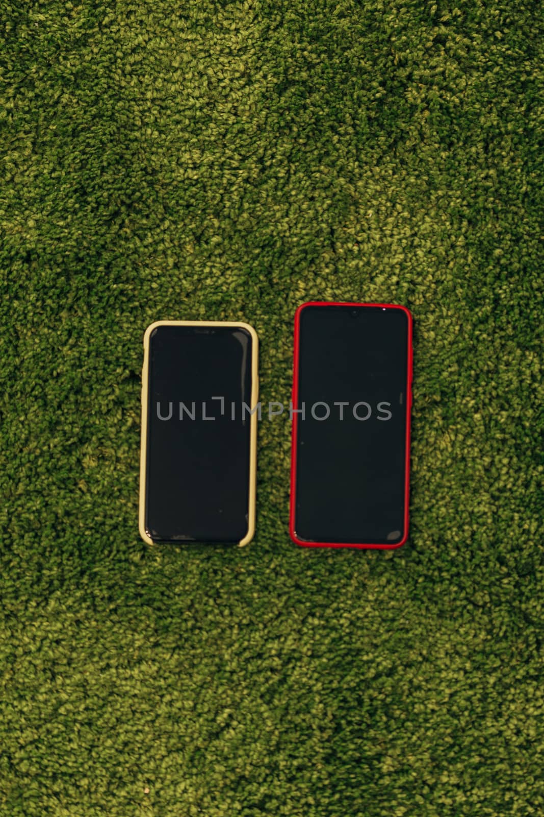 Two Generations of Smartphones on Grass.