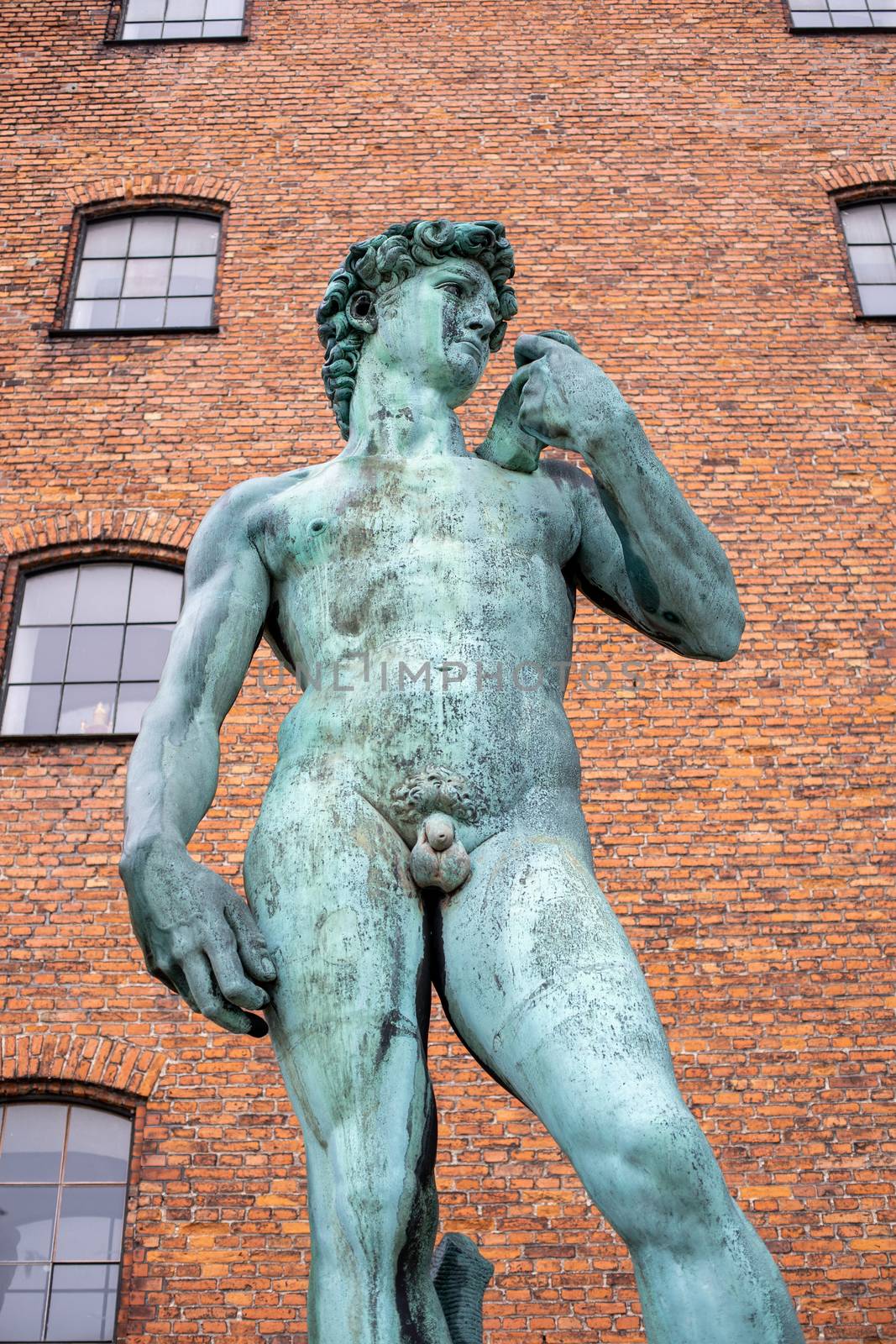 Copenhagen, Denmark - February 7, 2020: Replica of Michelangelo's David statue outside The Royal Cast Collection building on Langelinie Promenade.