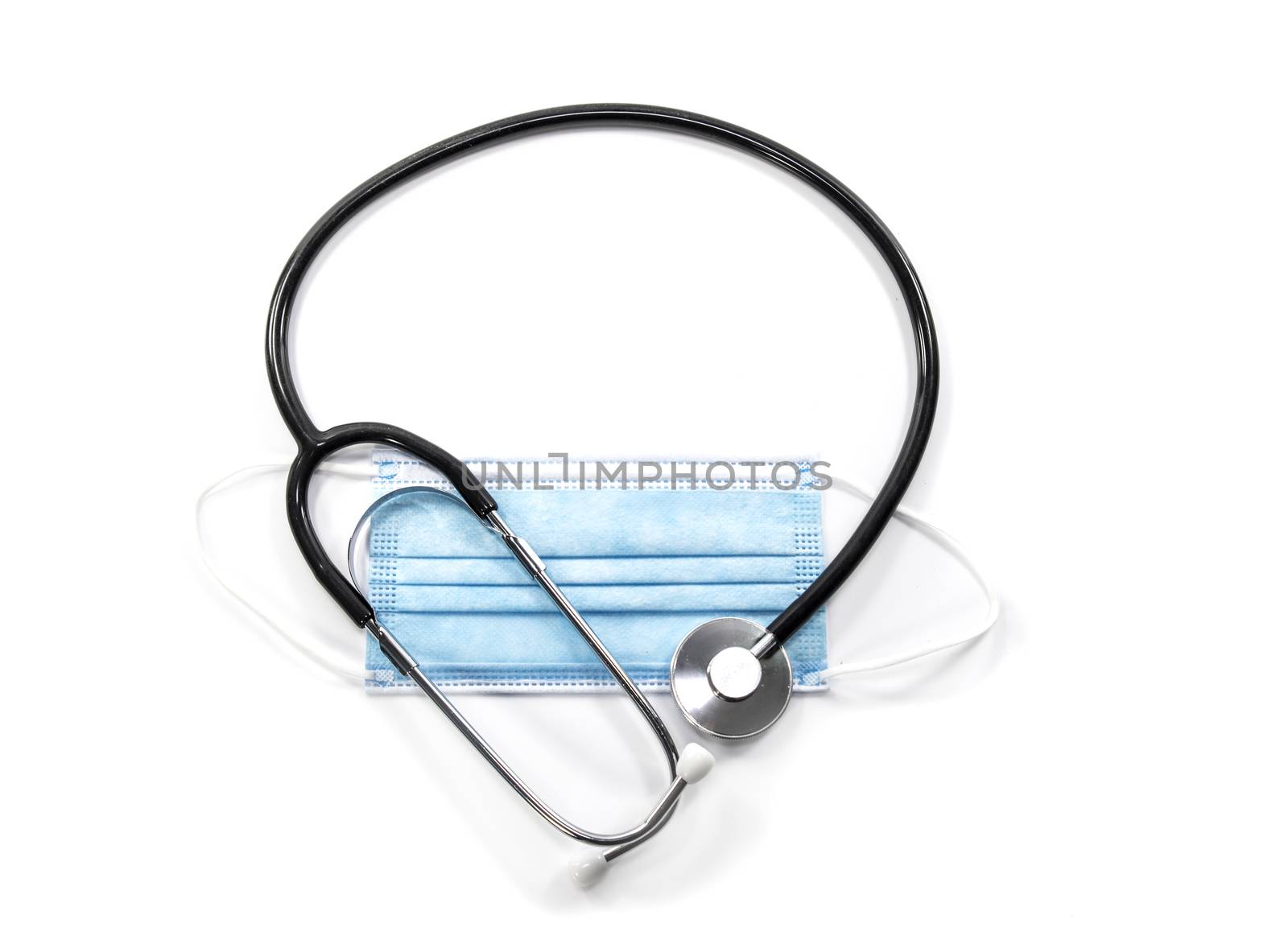 face mask with stethoscope isolated on white background