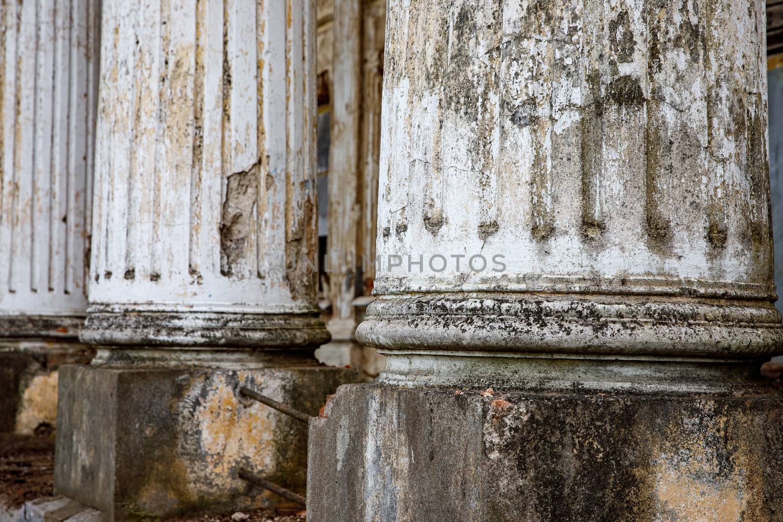 Ruined old columns with base and flute