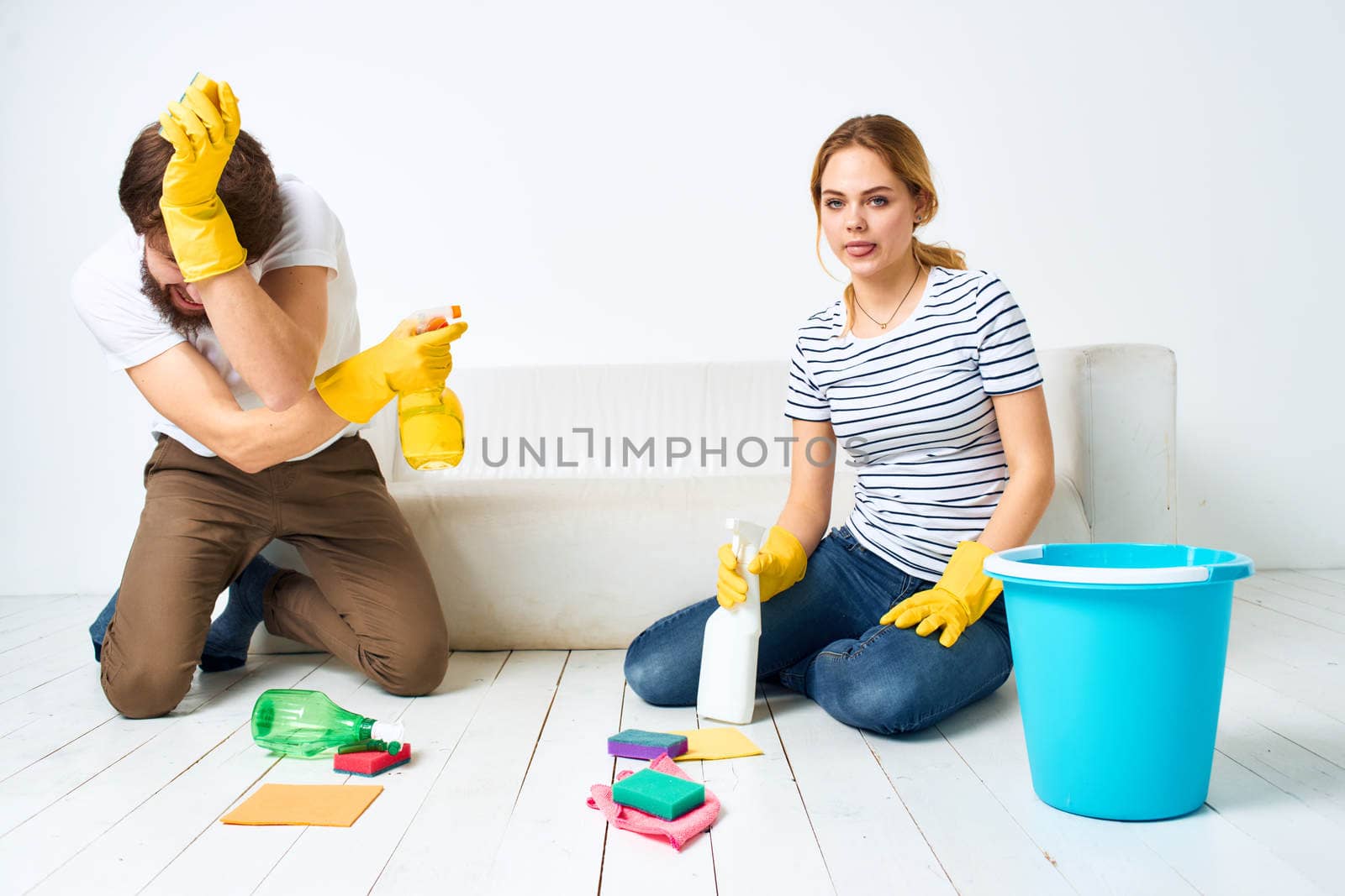 Man and woman housekeeping service interior lifestyle. High quality photo