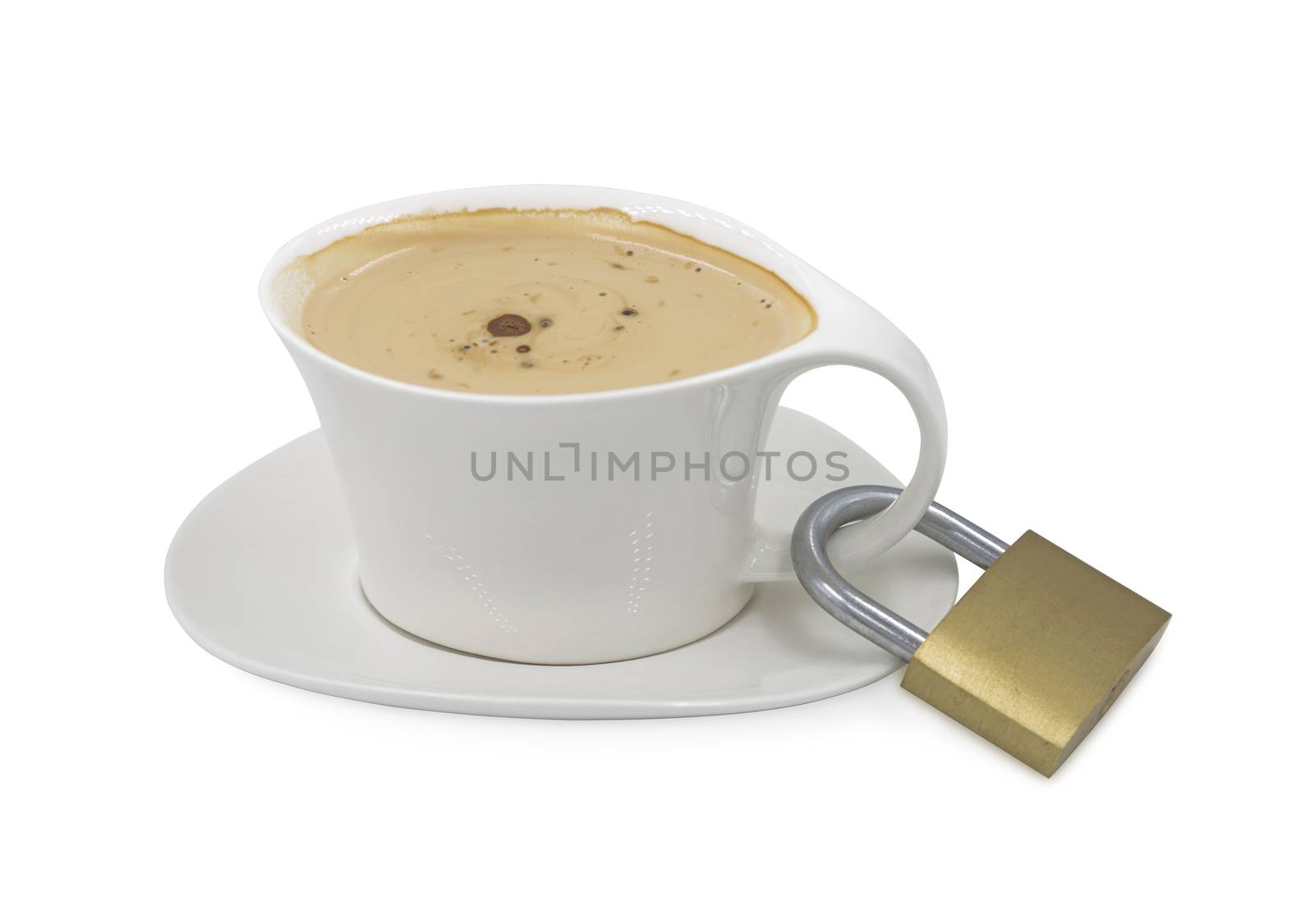 a cup of coffee or cappuccino locked with a padlock during the coronavirus time