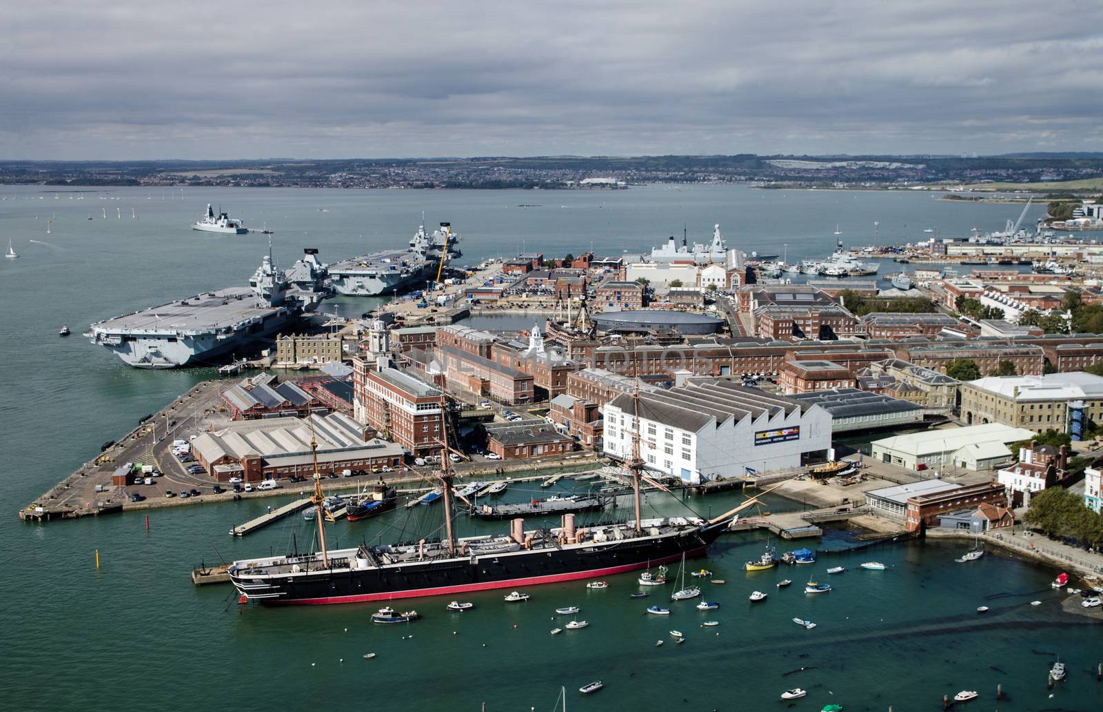 Royal Navy Dockyard, Portsmouth Harbour, Aerial View by BasPhoto