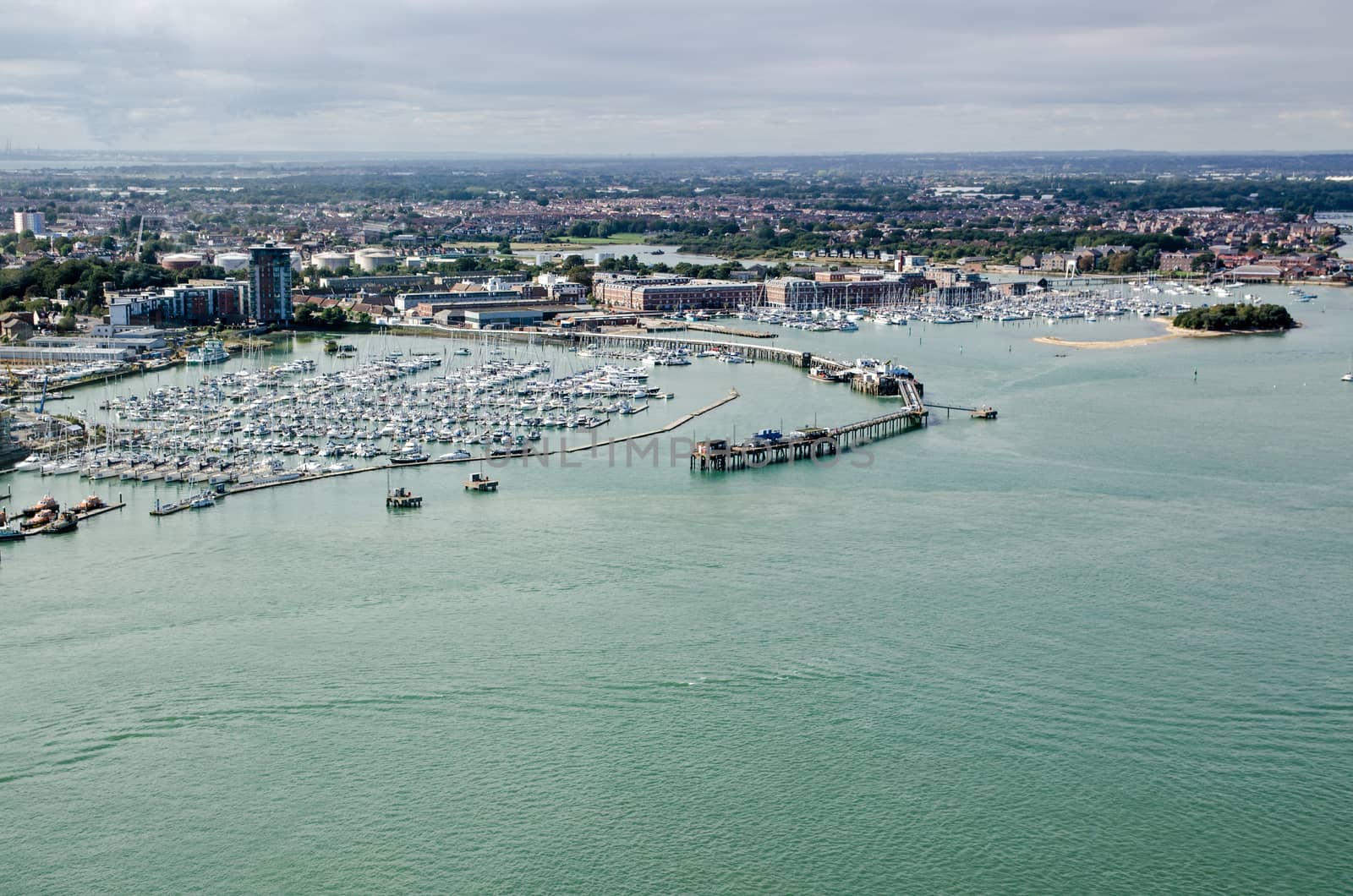 Aerial view of Gosport Marina, Hampshire on a sunny summer day.