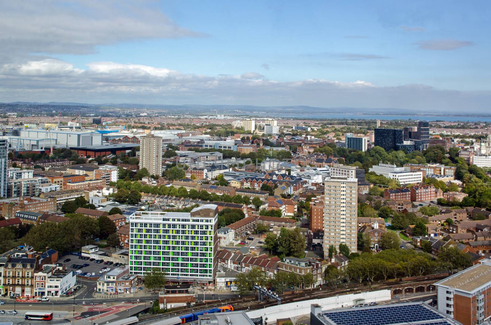 Tower Blocks in Portsmouth City Centre, aerial view by BasPhoto