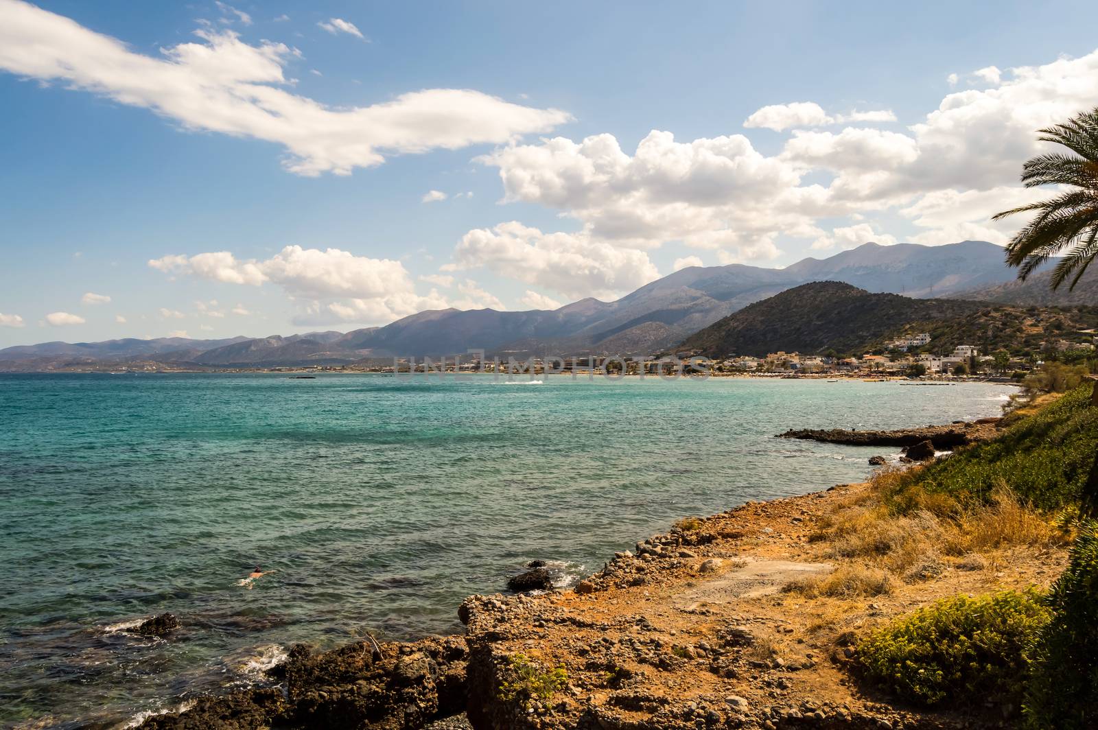 View of the coast and the beach of Stalis in the north of the island of Crete in Greece