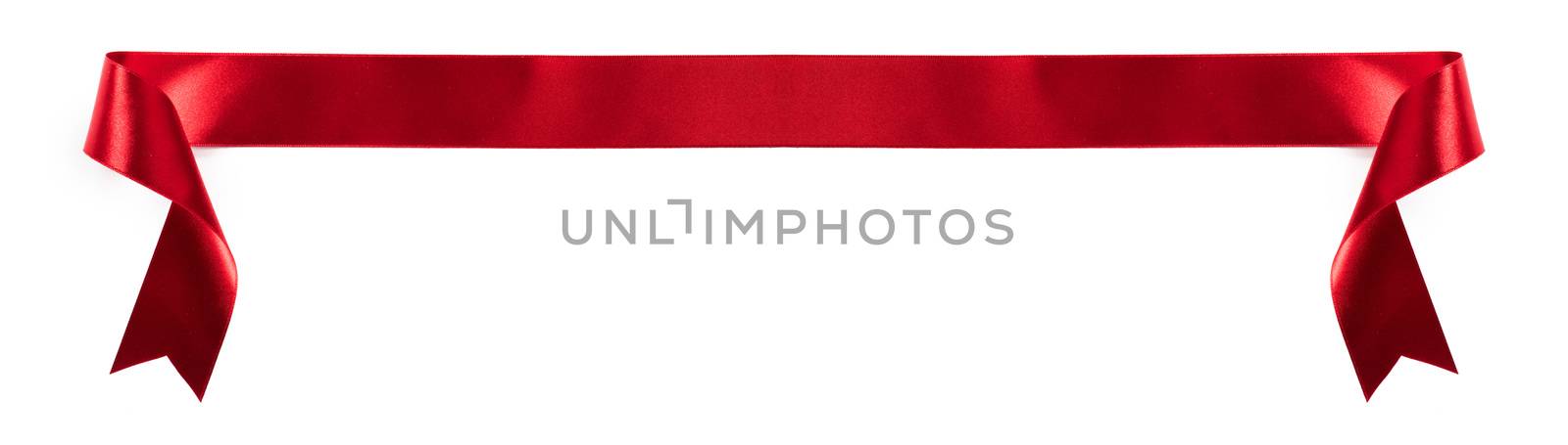 Red satin ribbon banner isolated on white background