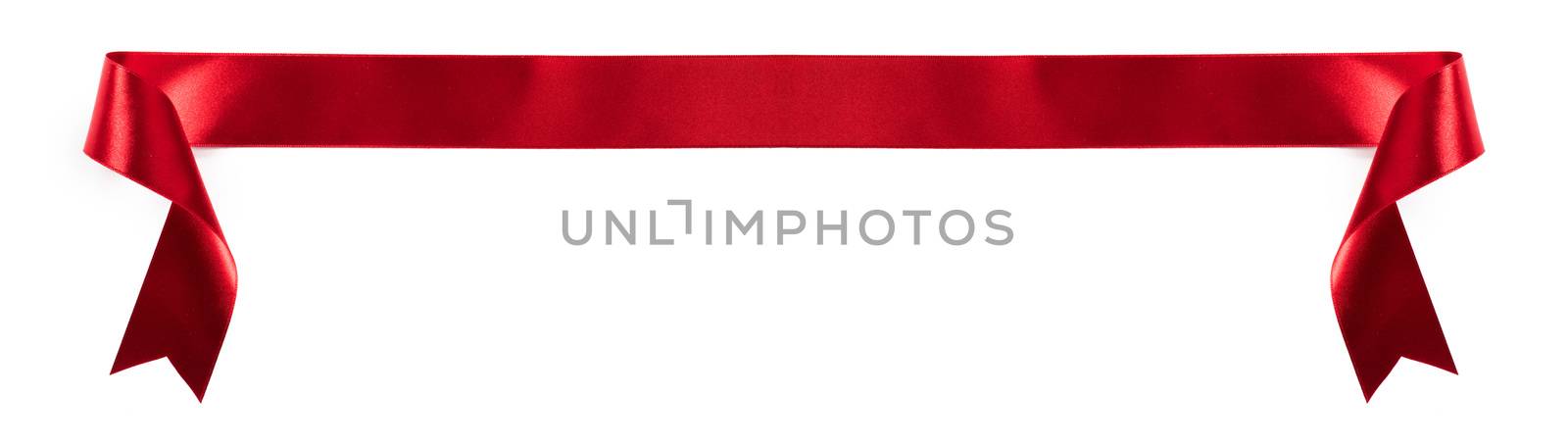 Red satin ribbon banner isolated on white background