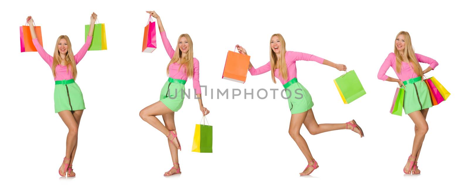 Woman with shopping bags isolated on white