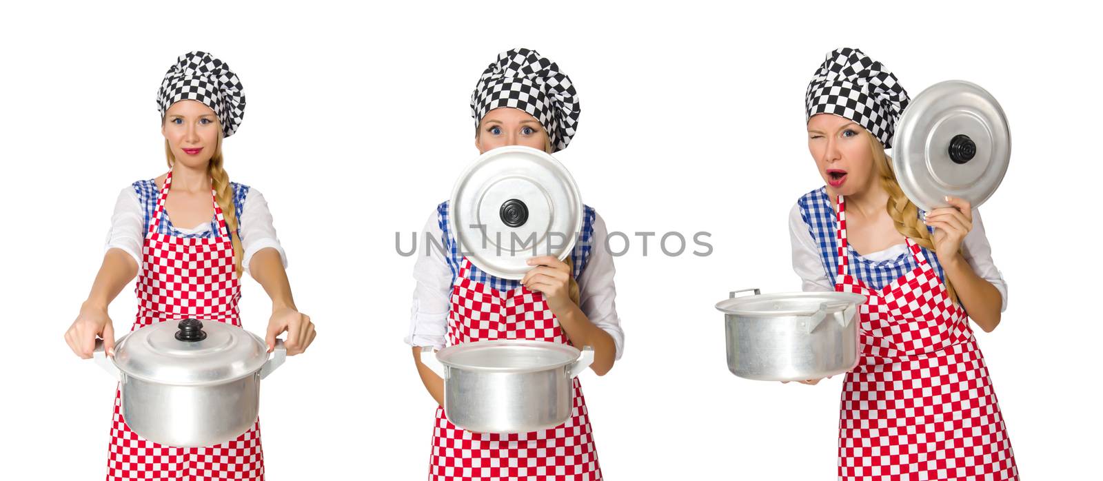 Woman cook isolated on the white background