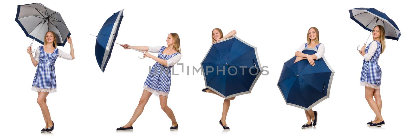 Woman with umbrella isolated on white by Elnur