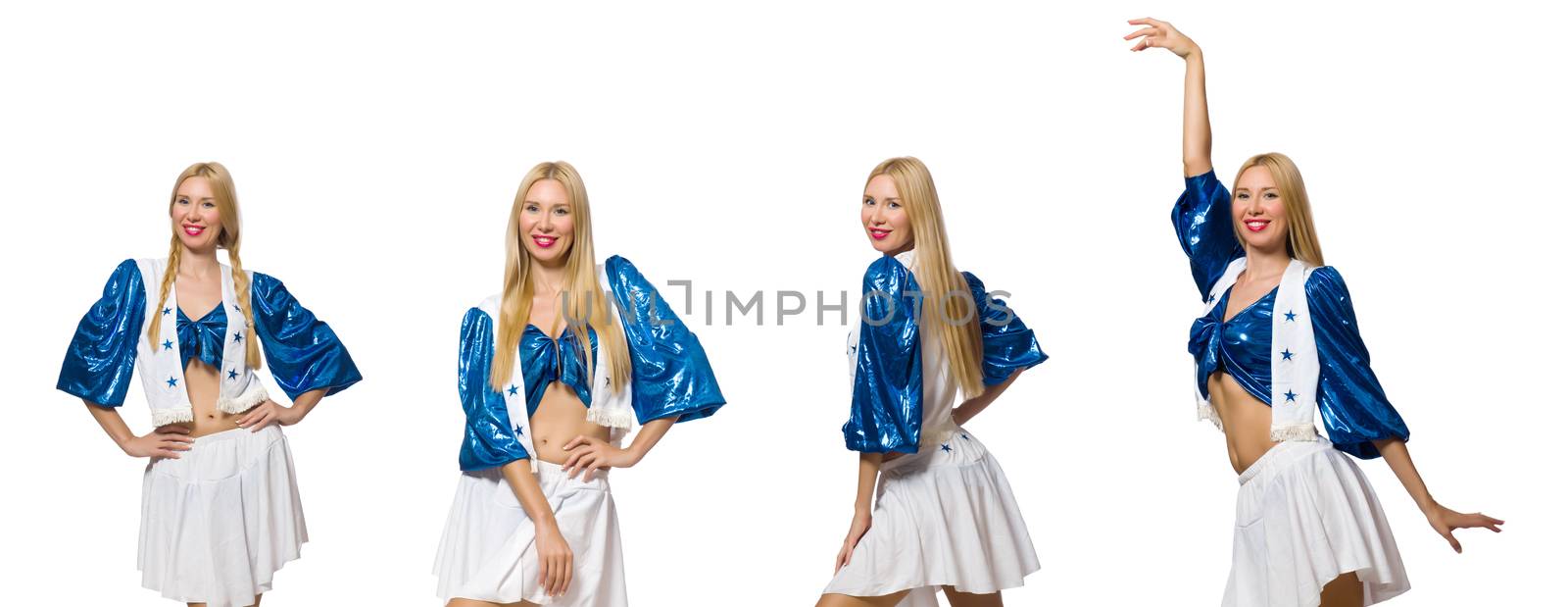 Woman cheerleader isolated on the white