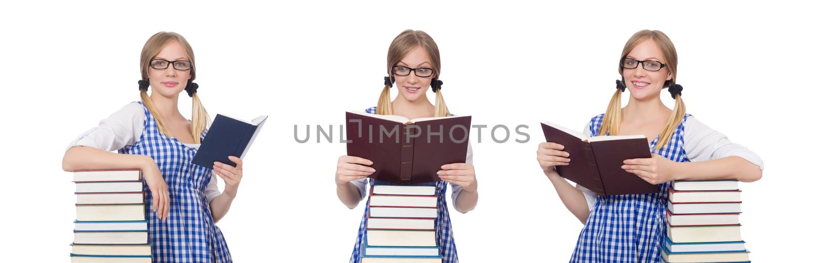Funny student with stack of books by Elnur