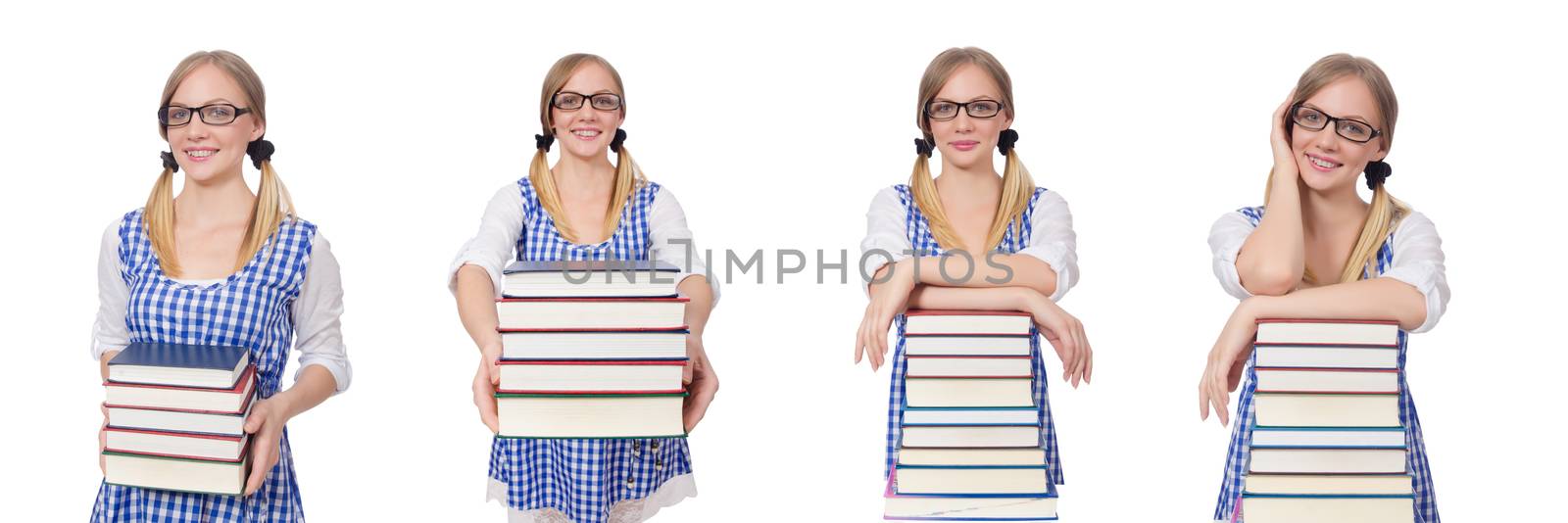 Funny student with stack of books