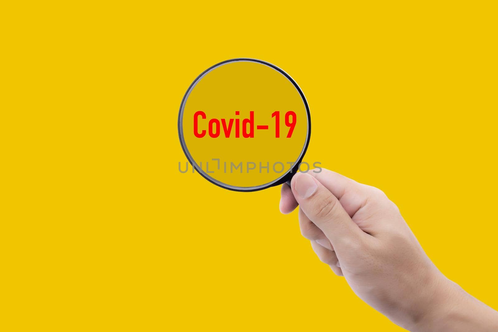 Covid-19 is outbreak while search people with infection with magnifying glass, text covid-19, coronavirus disease with pandemic in global, detected and protection epidemic, diagnosis and research. by nnudoo