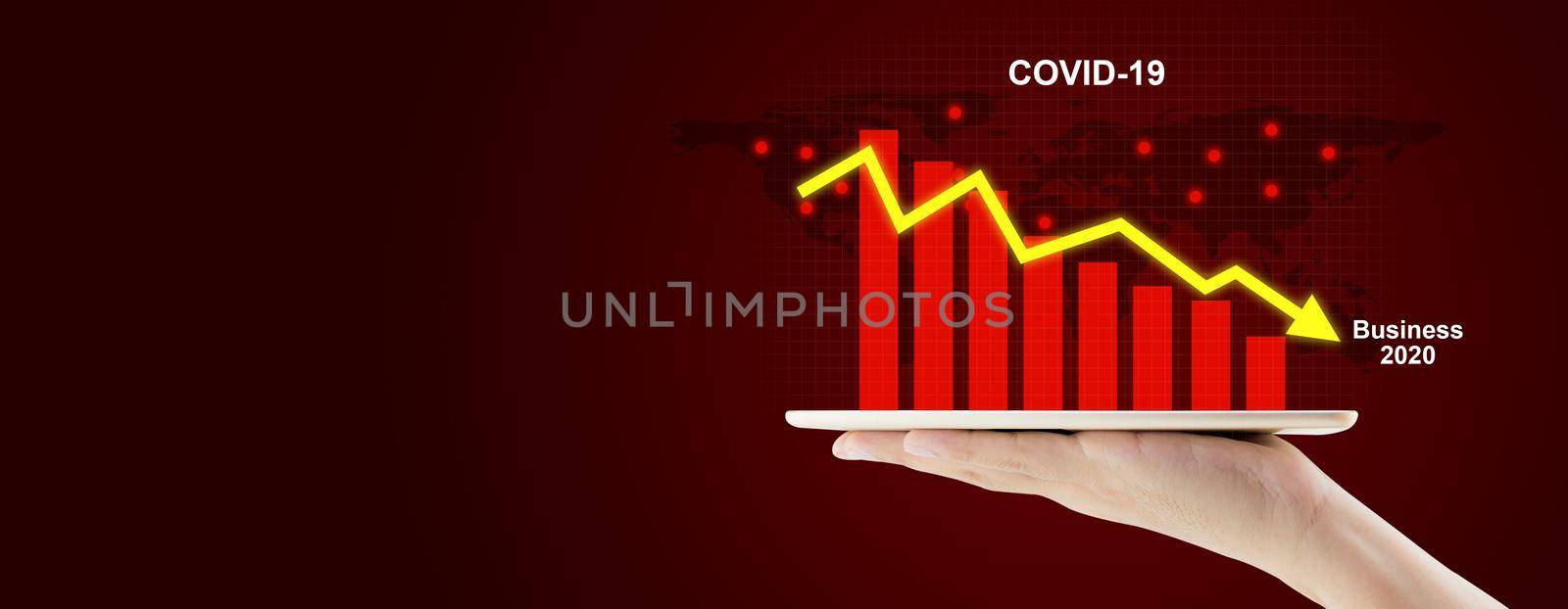 Recession of economic global, economy crisis from impact covid-19, business and financial, finance and analysis stock from pandemic of coronavirus, graph and chart, banner website. by nnudoo