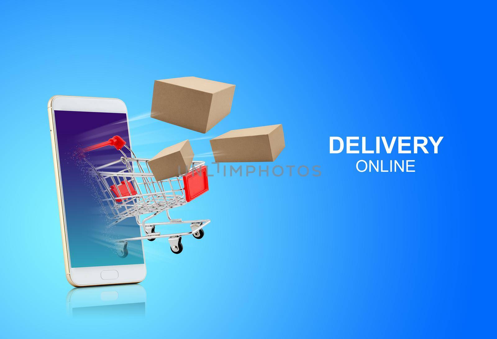 Fast express delivery package for shopping online on phone, app service online to internet with smartphone, new normal business and lifestyle, shipping and logistic on mobile technology concept. by nnudoo