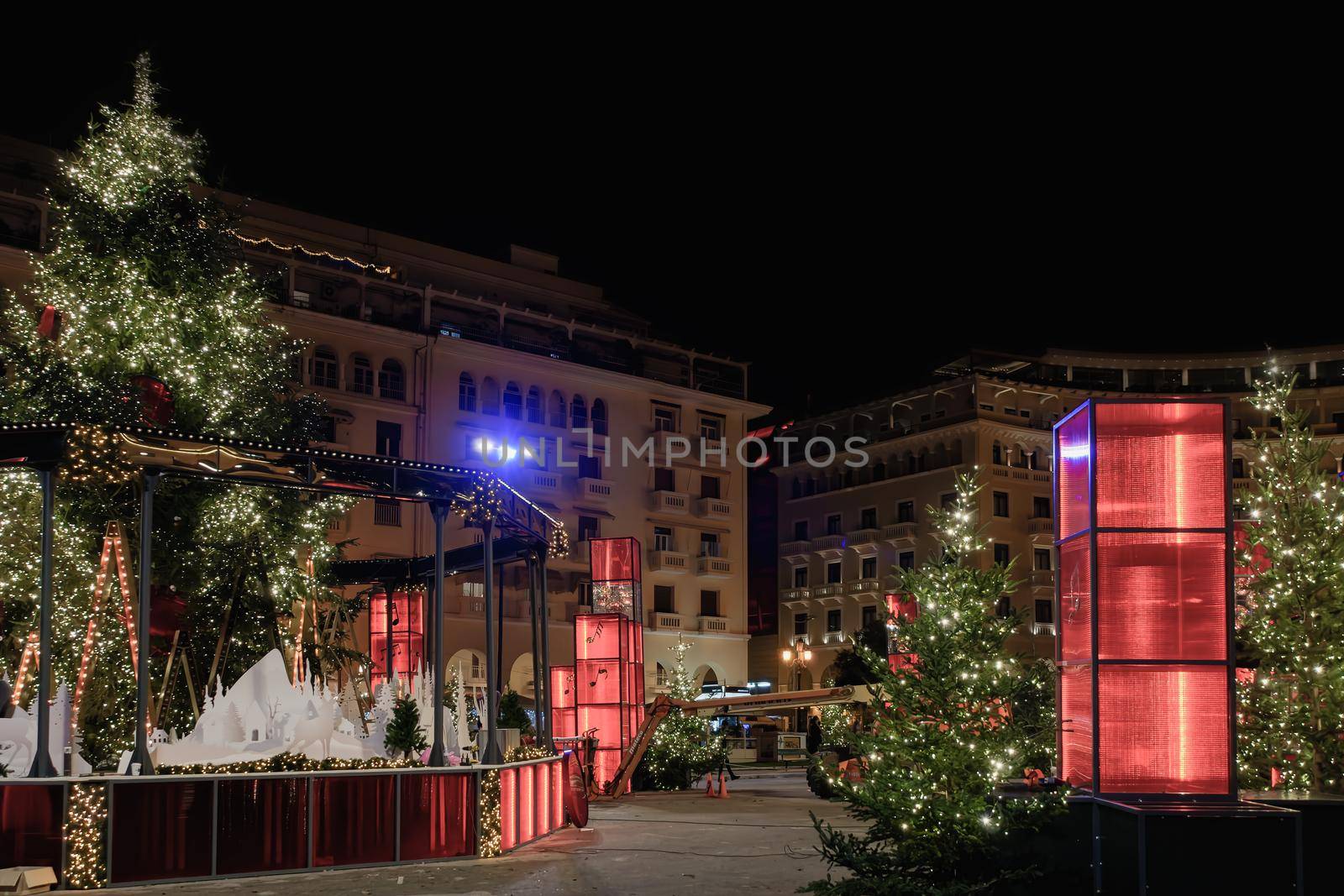 Night view of festive instalments at the southern part of main city square.