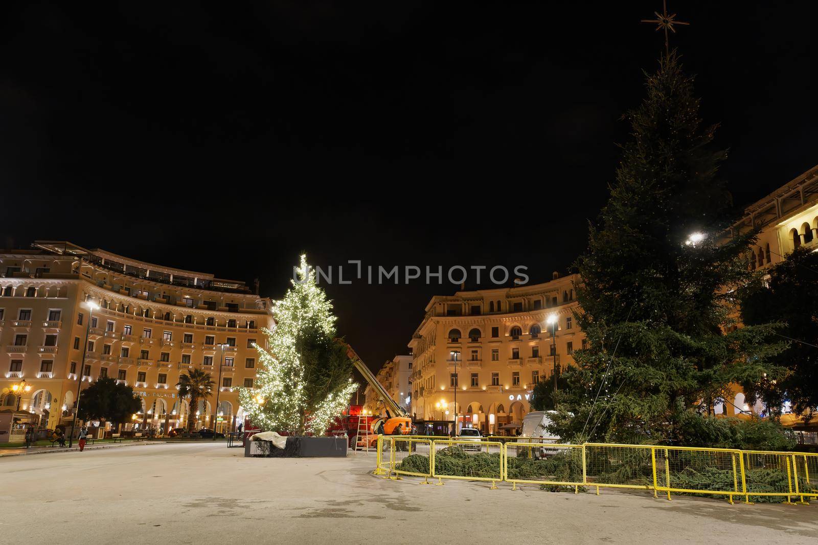 Night view of festive instalments at the southern part of main city square.